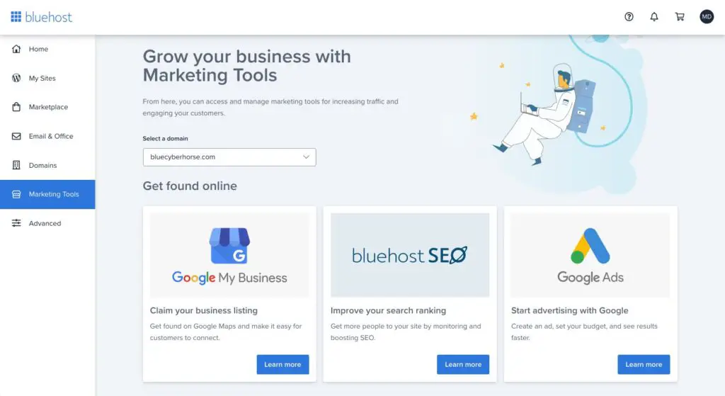 Bluehost 提供了一系列工具和服务，助力企业优化其在线业务表现